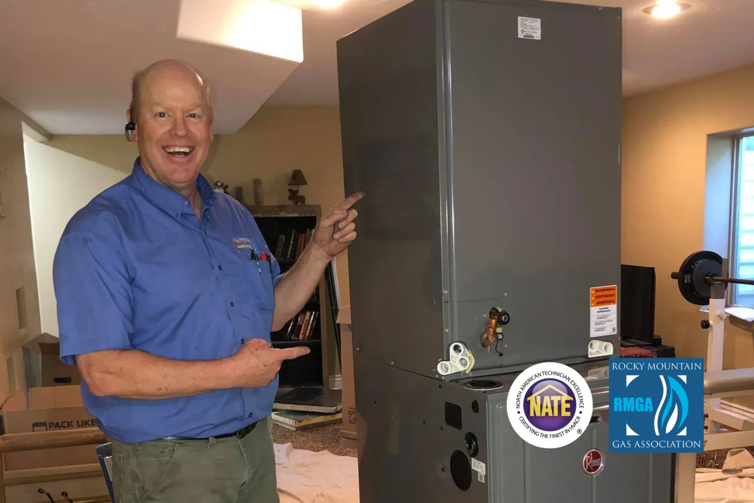 Barwick technician with HVAC system