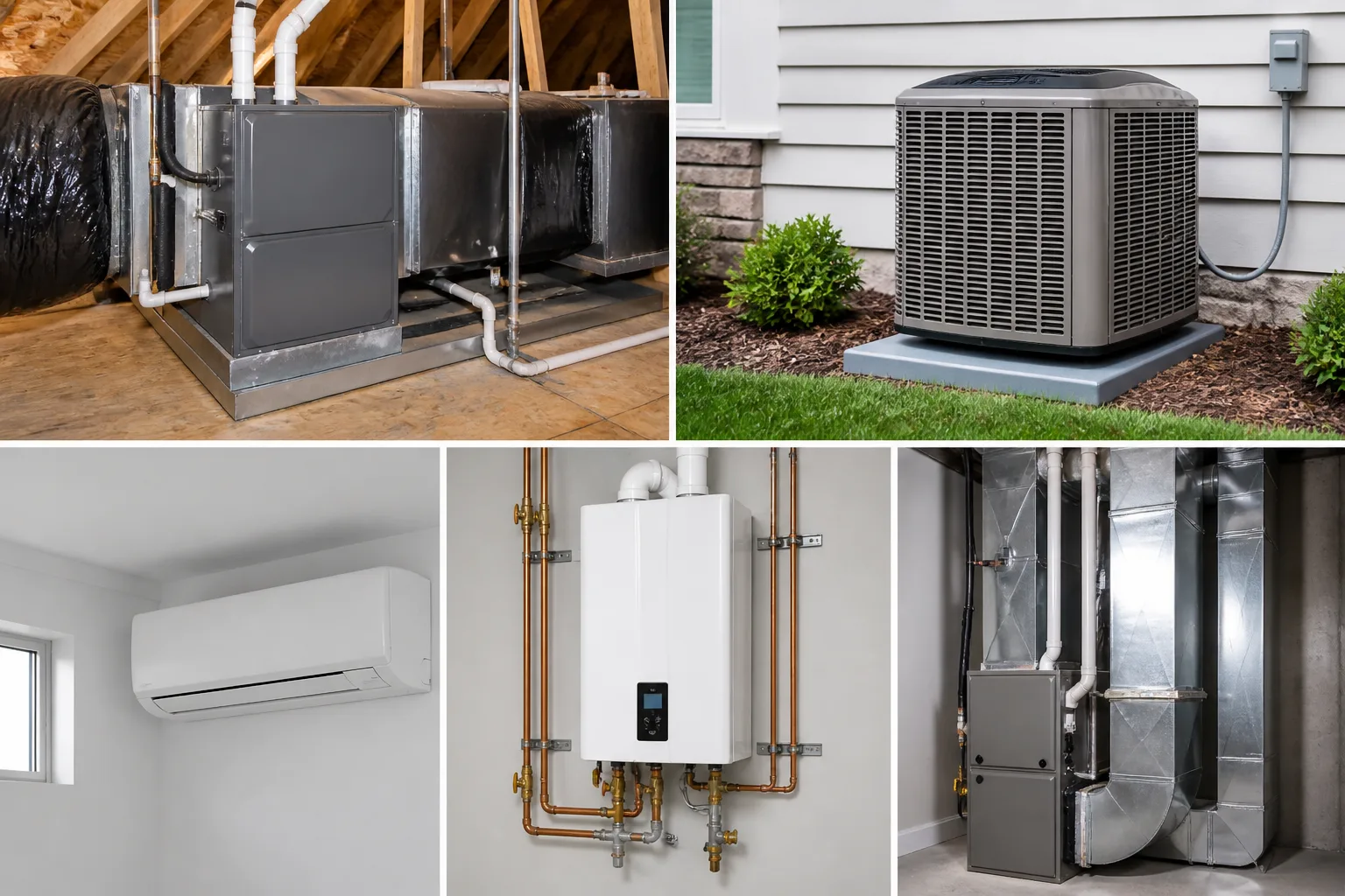 Collage of HVAC systems and equipment